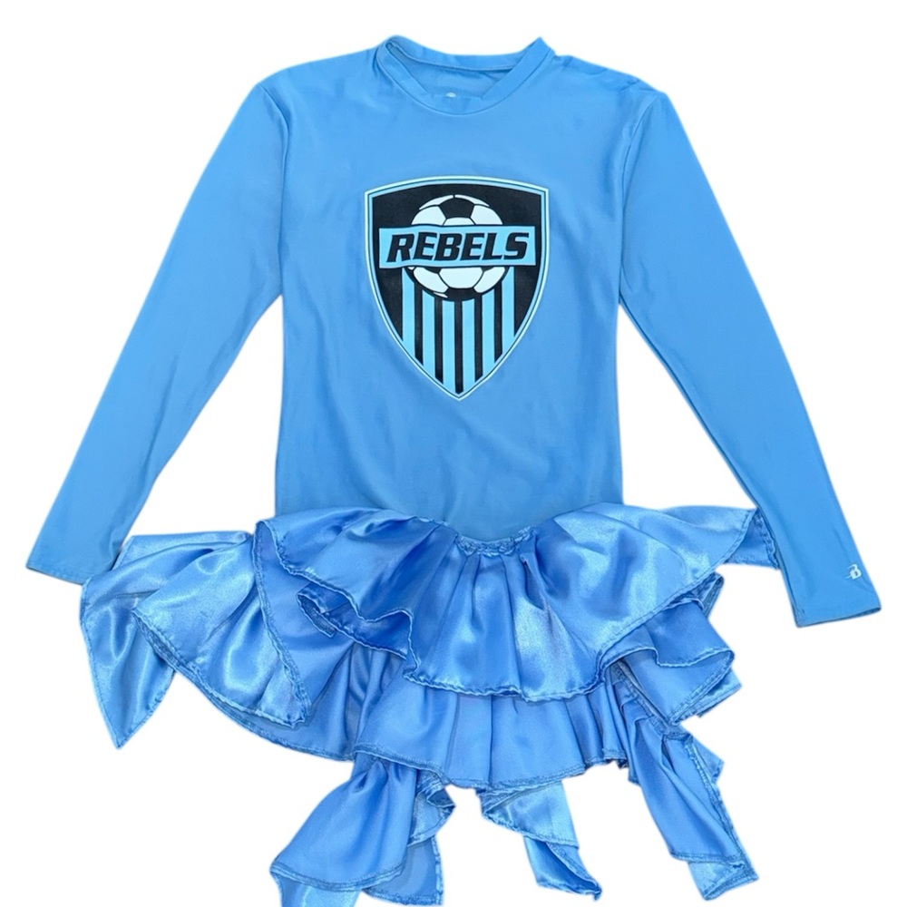 Rebels Light Blue Long Sleeve Soccer Dress with Ruffled Satin Skirt
